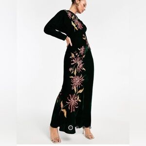 Floral Embroidered Velvet Dress